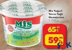 MİS YARIM YAĞLI HOMOJENİZE YOĞURT 1500 G fiyat ve kampanya bilgisi